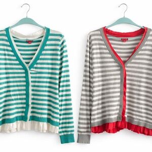 ELLE Striped Cardigan Bundle XL | Raw-Edge Ruffle Hem | 2 for $25